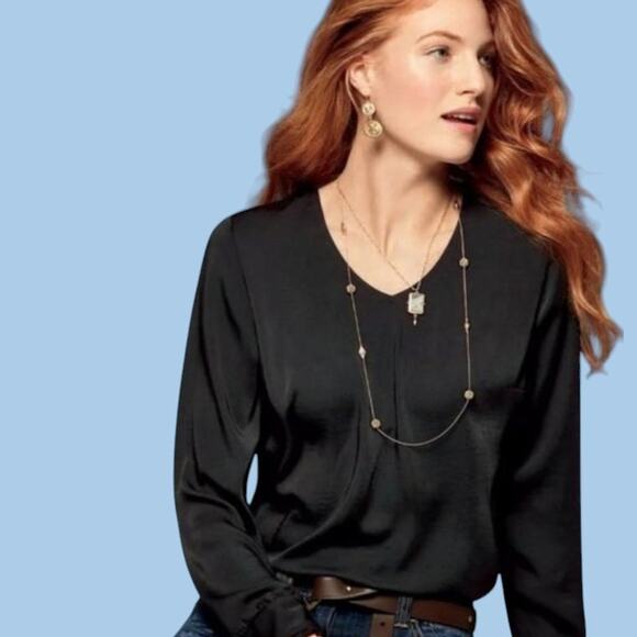 CAbi Classic Blouse Style #3599 Black Long Sleeves Ruffle Cuff - Size S - Picture 1 of 8